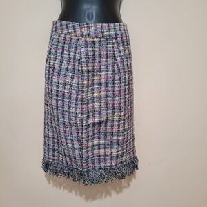 Maison Garrison Fringed Tweed Skirt Midi Women Medium Multi Color new career‎